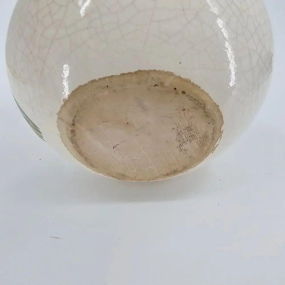 Vintage Japanese Crackle Craze Pottery Vase Butterfly Floral White 7” Tall